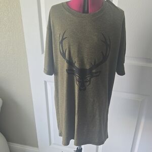 🦌 Bucked Up Olive Green Deer Head Graphic Tee — Size MEDIUM